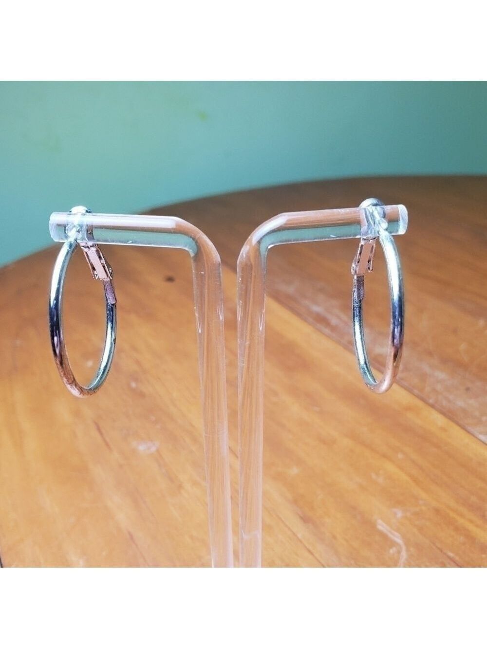 Earrings, silver colored hoops, 1 inch